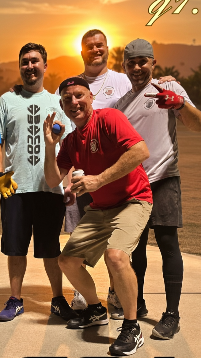 Handball player wearing ZAMBAUSA sweatband at a handball court in Jupiter, Florida